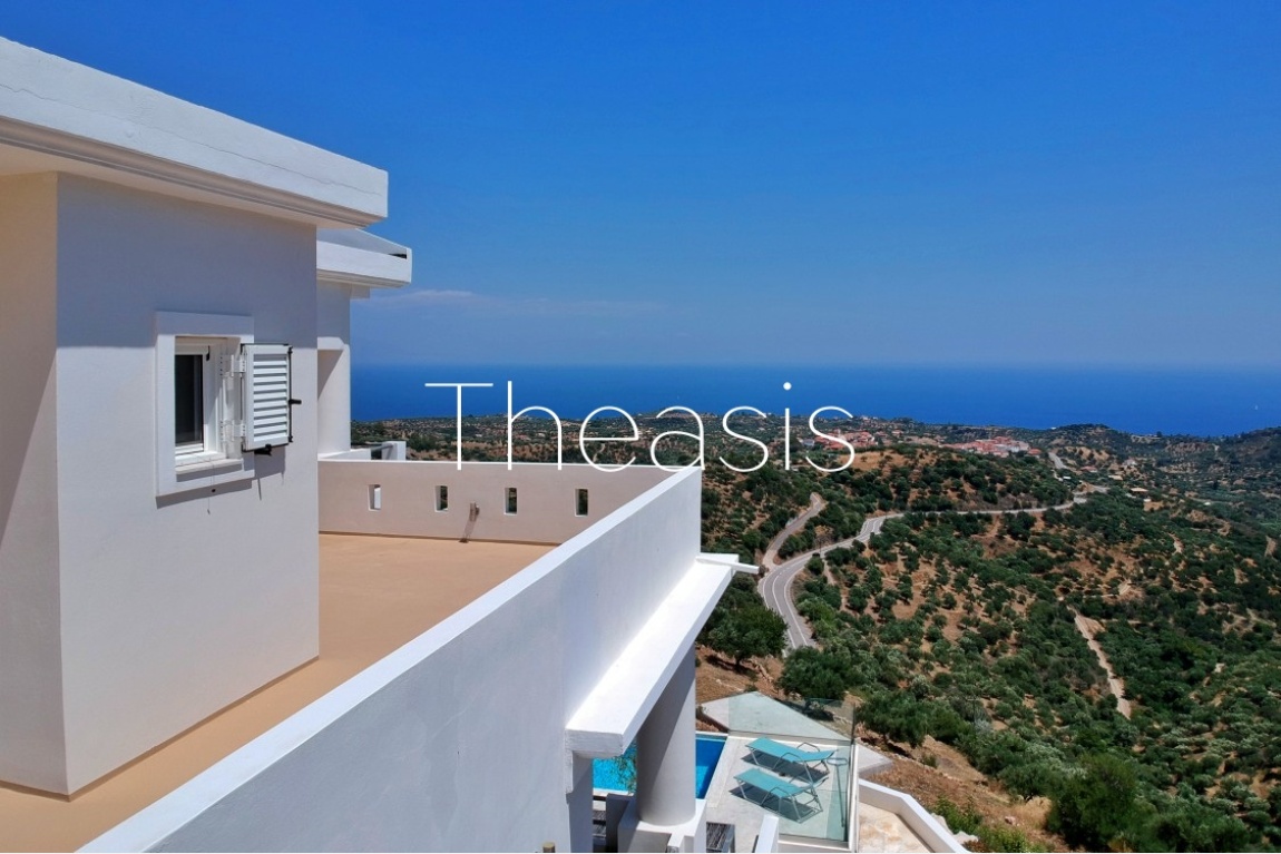 Eco-Friendly Villa ref.304: Dramatically located on a hillside near Vasilitsi - Koroni, Amazing Sea & Mountain views, Plot 5,500 m², Living area 170 m², 4 Bedrooms, 2 Bathrooms, 1 WC, Basement with Storage Areas, Large Terrace and covered Verandas, Infinity Swimming Pool, Parking Area, Easy Access, Privacy.